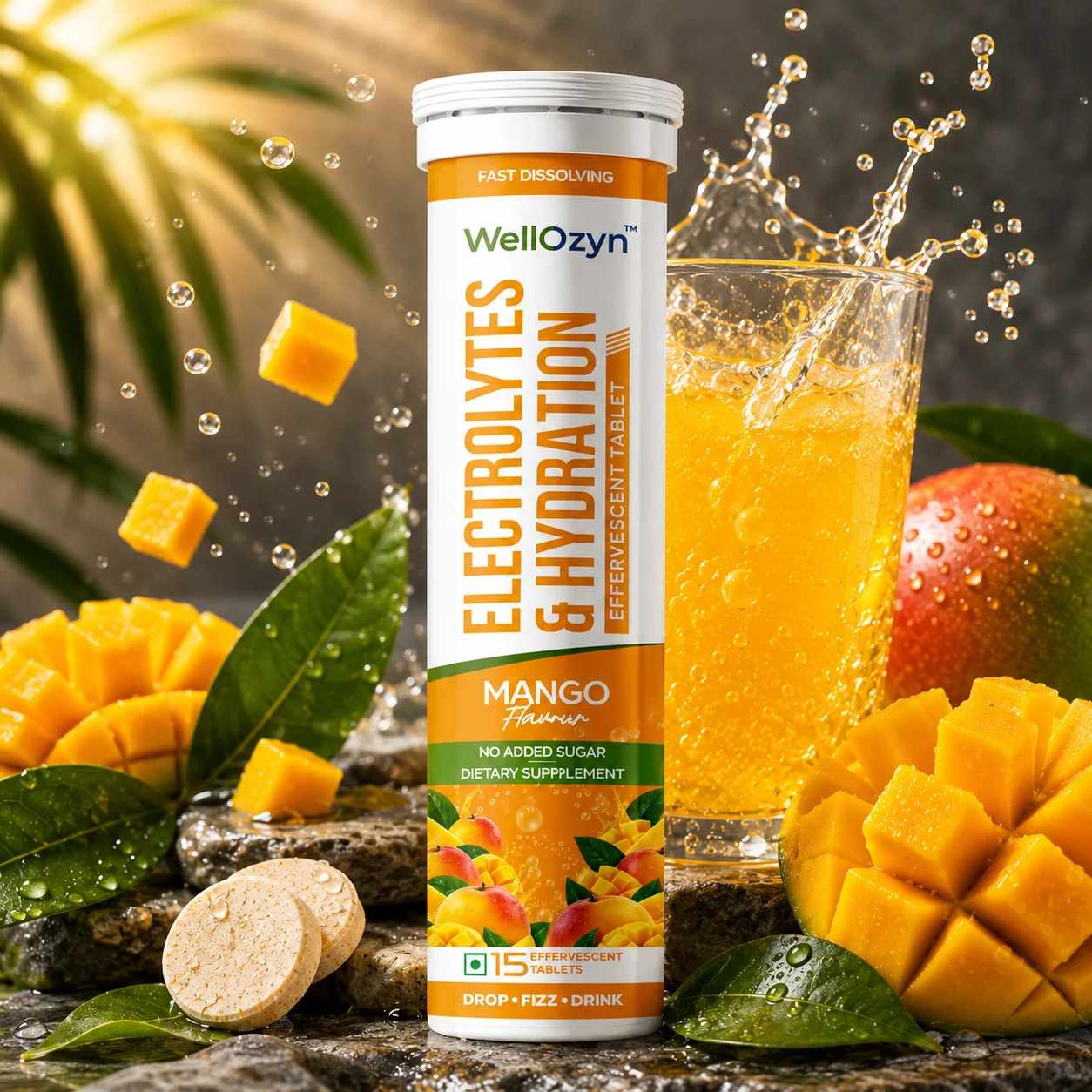 OAZYN Hydration+ Electrolyte effervescent tube, Peach-Mango