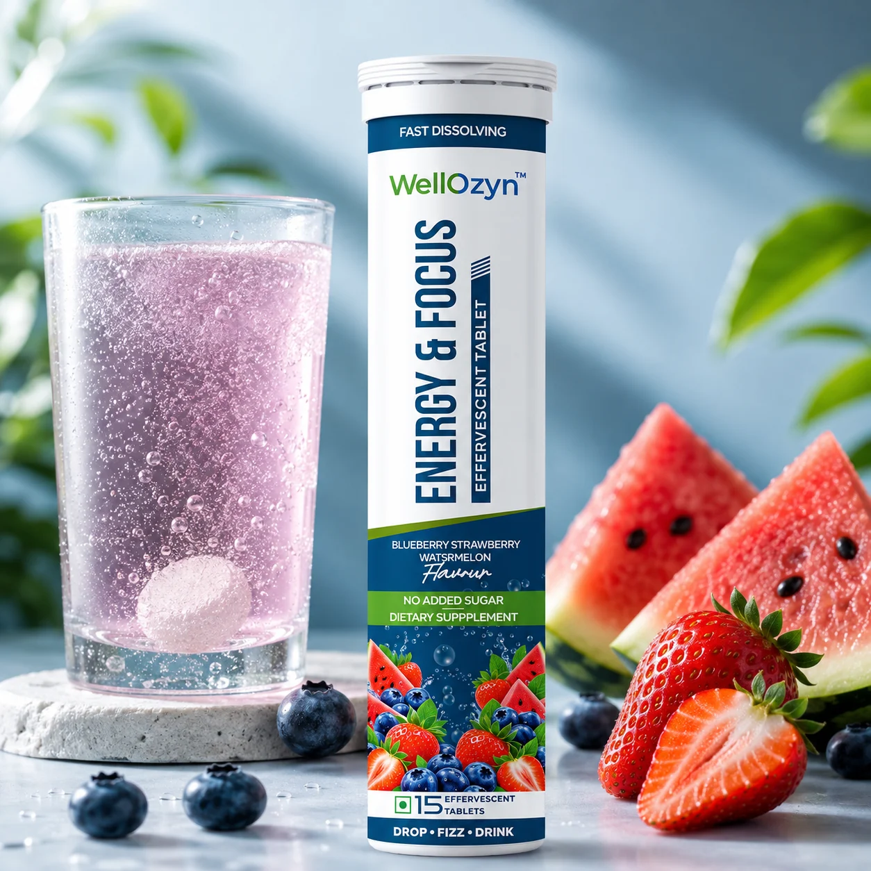 OAZYN Energy+ Focus effervescent tube, Blue Raspberry